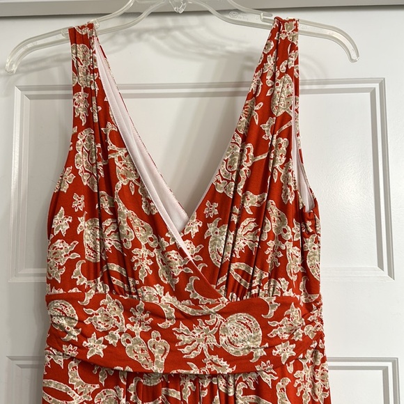 Ann Taylor Swing Dress Medium M | Orange Tan floral Flowy Trapeze Casual EUC - Picture 2 of 5